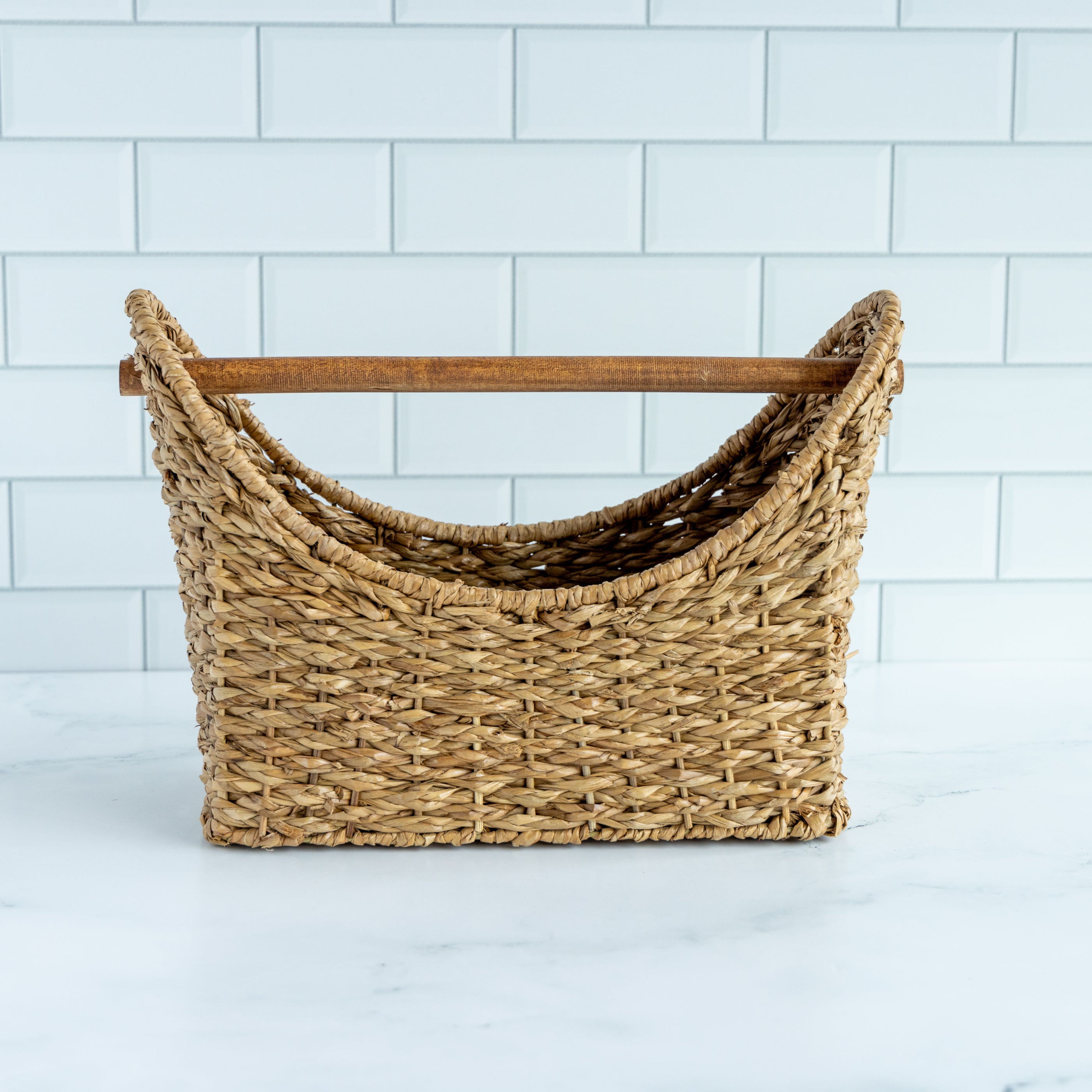 HANDMADE Basket - popular Wooden handle Smoke/Natural Reed Basket