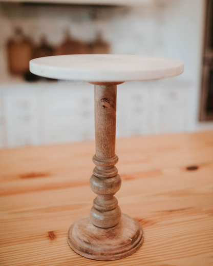 White Marble Top & Wooden Display Stands