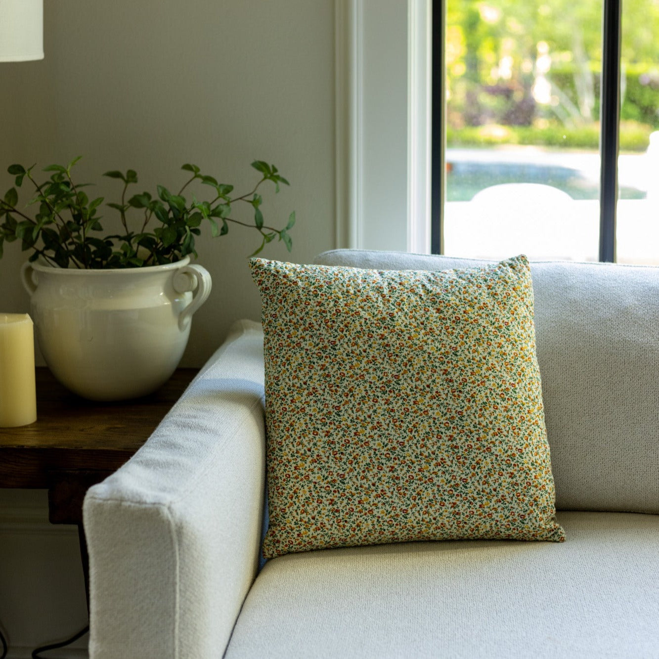 Cotton Printed Pillow with Ditsy Floral Patterns