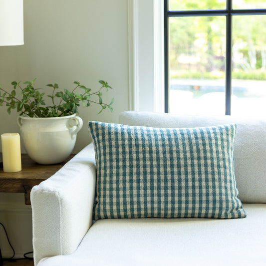 Gingham Teal Lumbar Pillow