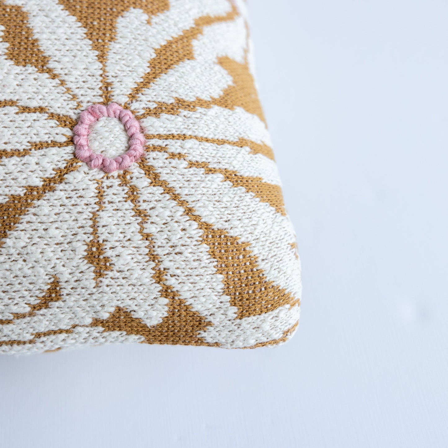 Mustard & Pink Embroidered Floral Pillow