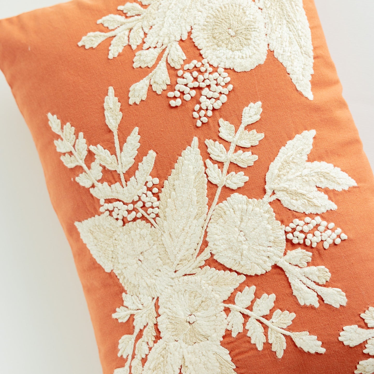 Lumbar Pillow with Embroidered Flowers