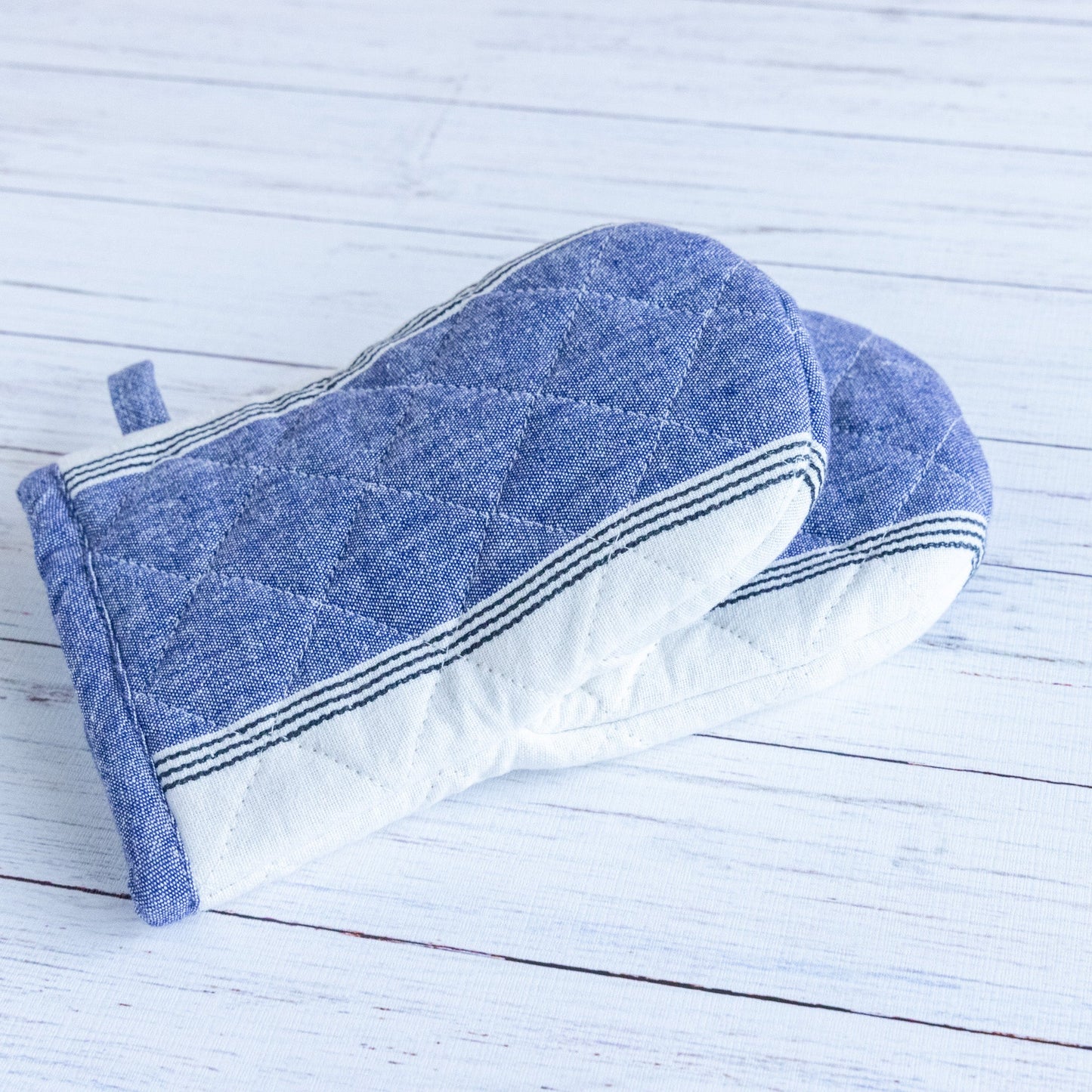 Blue & White Striped Oven Mitt