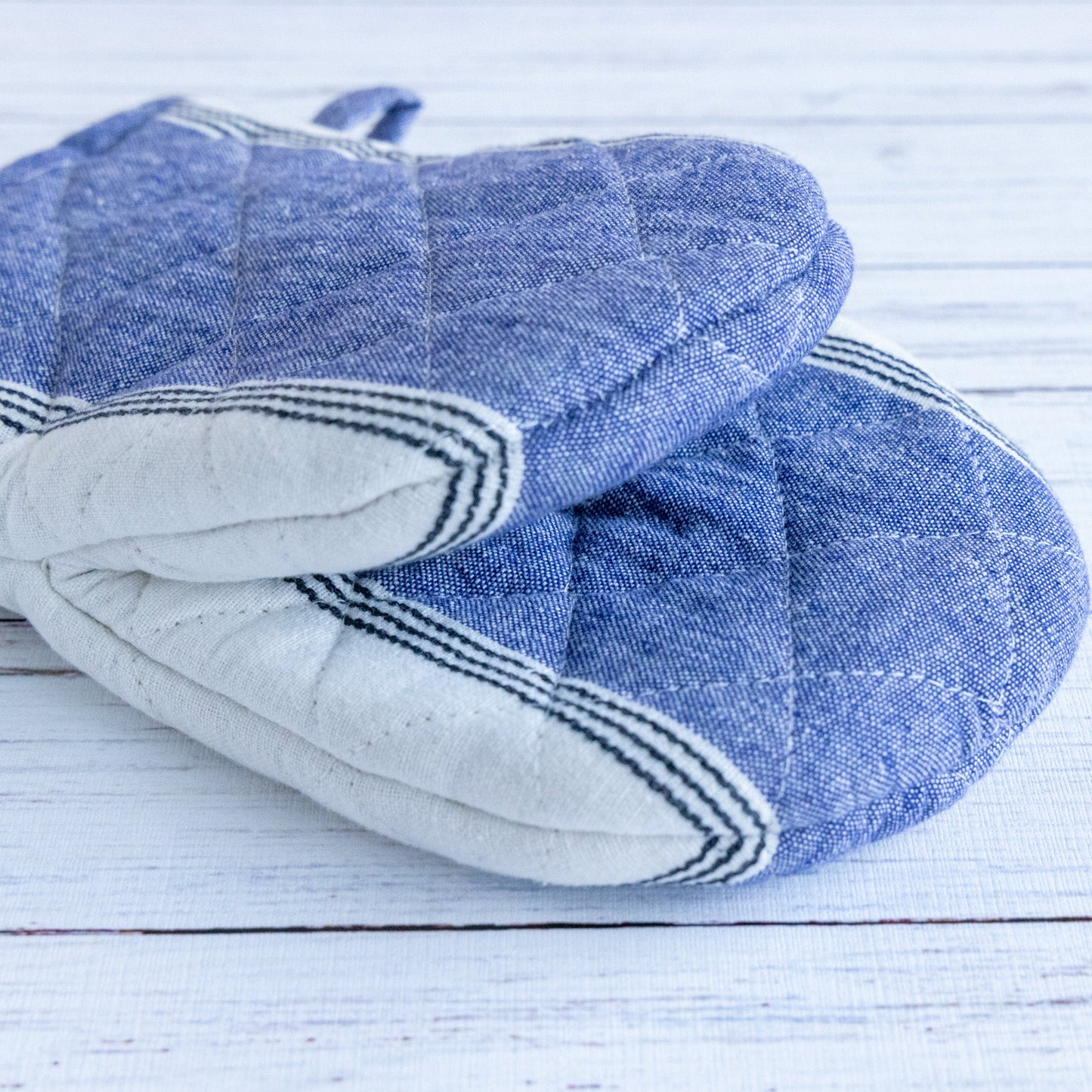 Blue & White Striped Oven Mitt