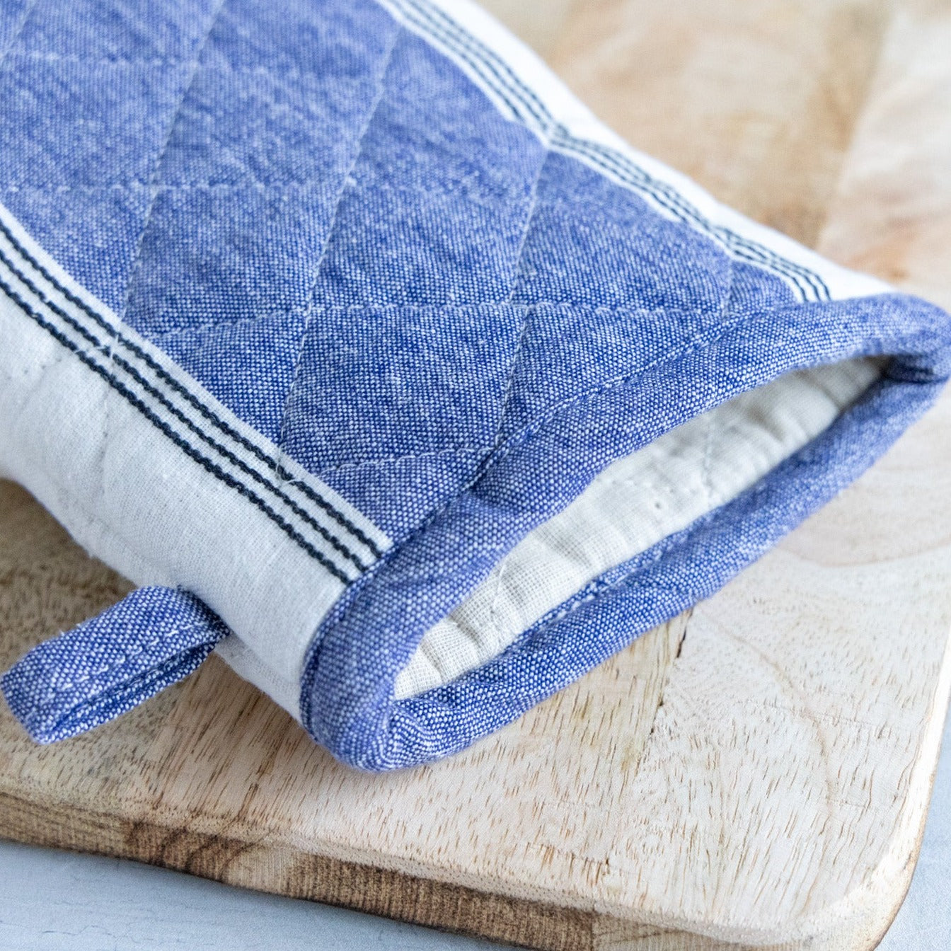 Blue & White Striped Oven Mitt