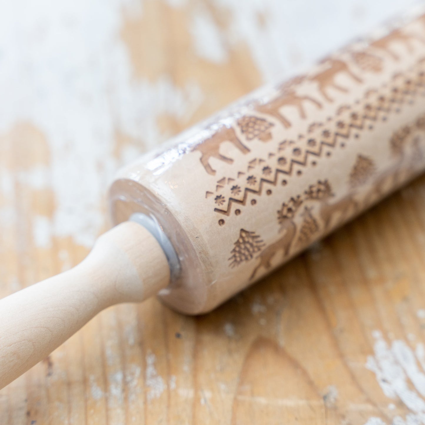 Holiday Pattern Carved Rolling Pin