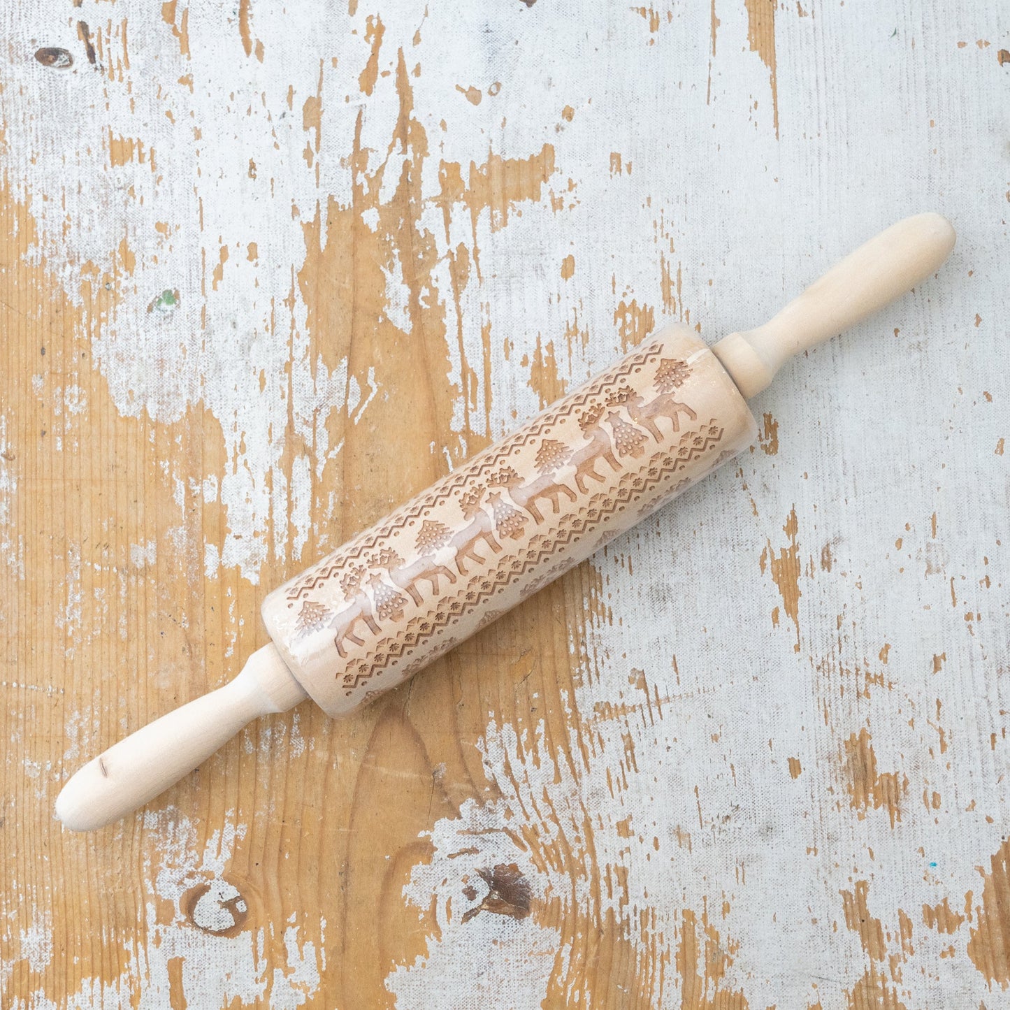 Holiday Pattern Carved Rolling Pin