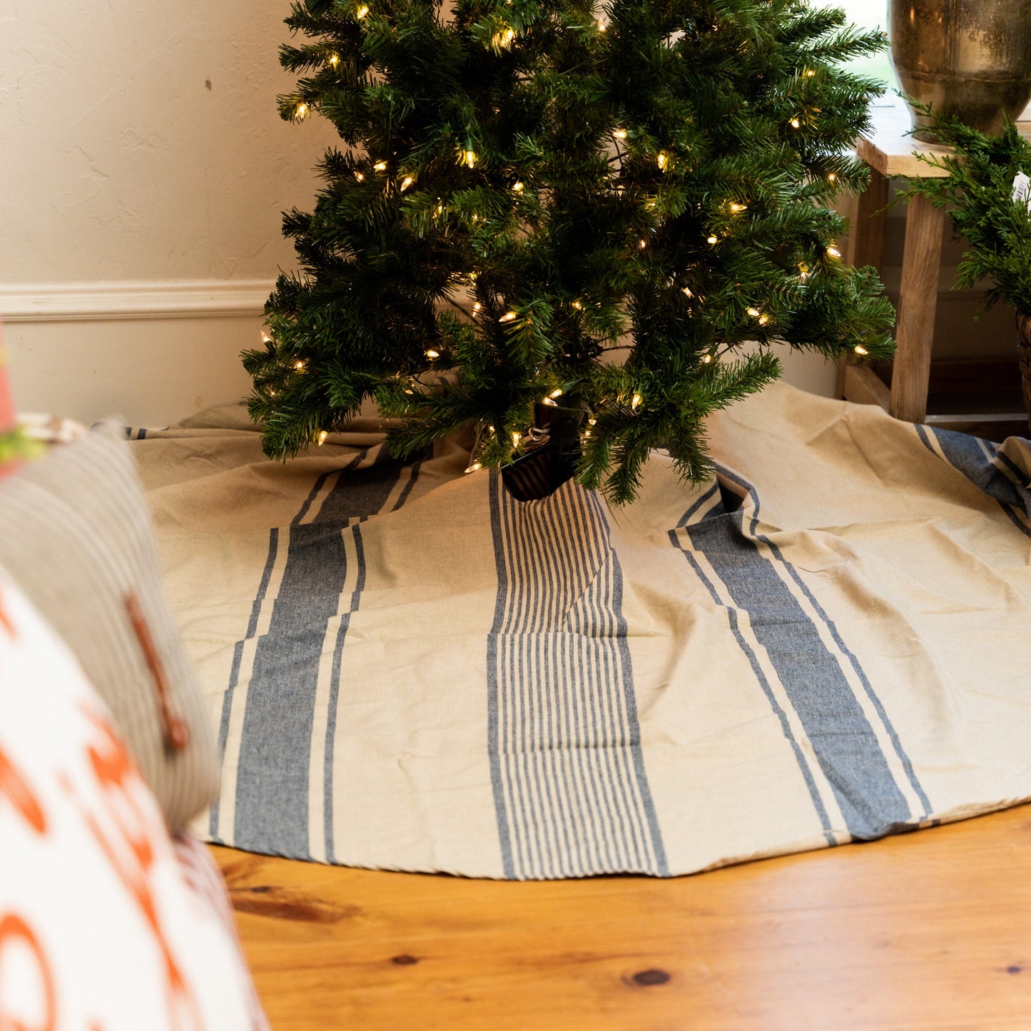 Cream & Blue Striped Tree Skirt