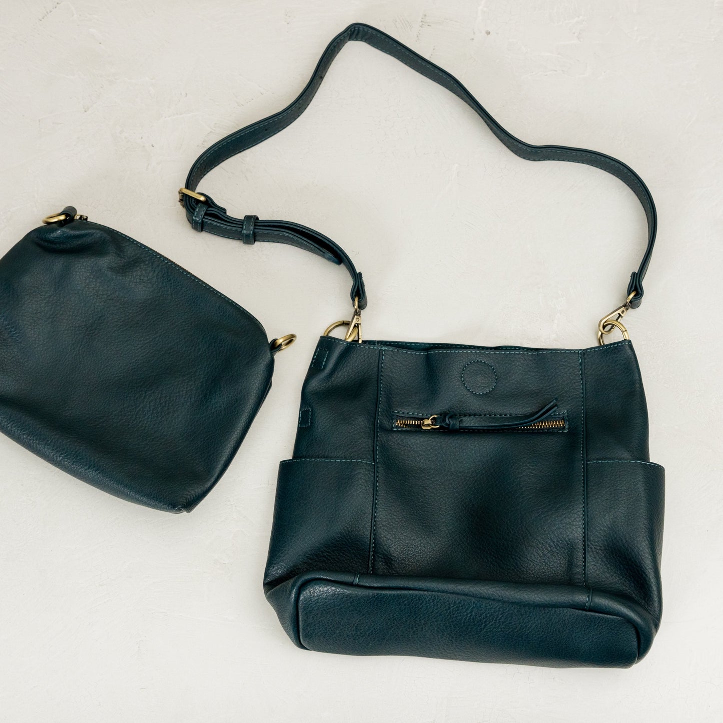 Dark Blue Leather Bucket Bag