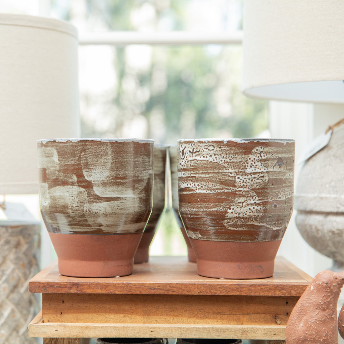 Distressed Brown Stoneware Planter