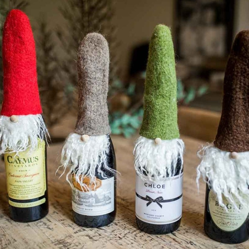 Santa Gnome Wine Toppers, Set of 4