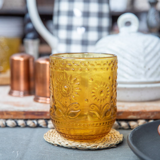 Flower Embossed Drinking Glass