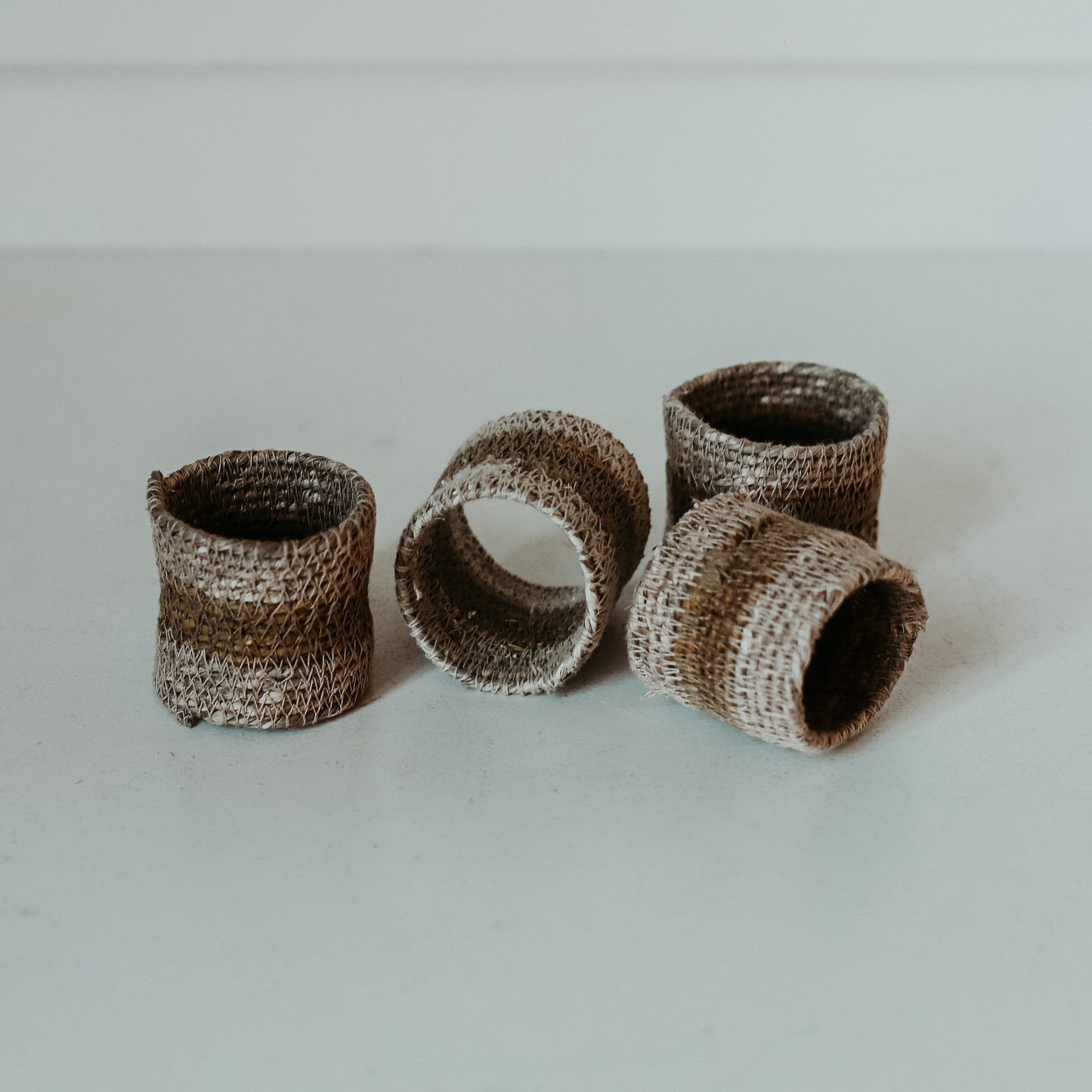 Striped Hand-Woven Napkin Ring Set