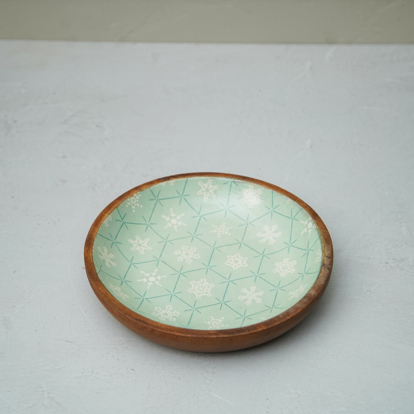 Green Snowflakes Mango Wood Bowl