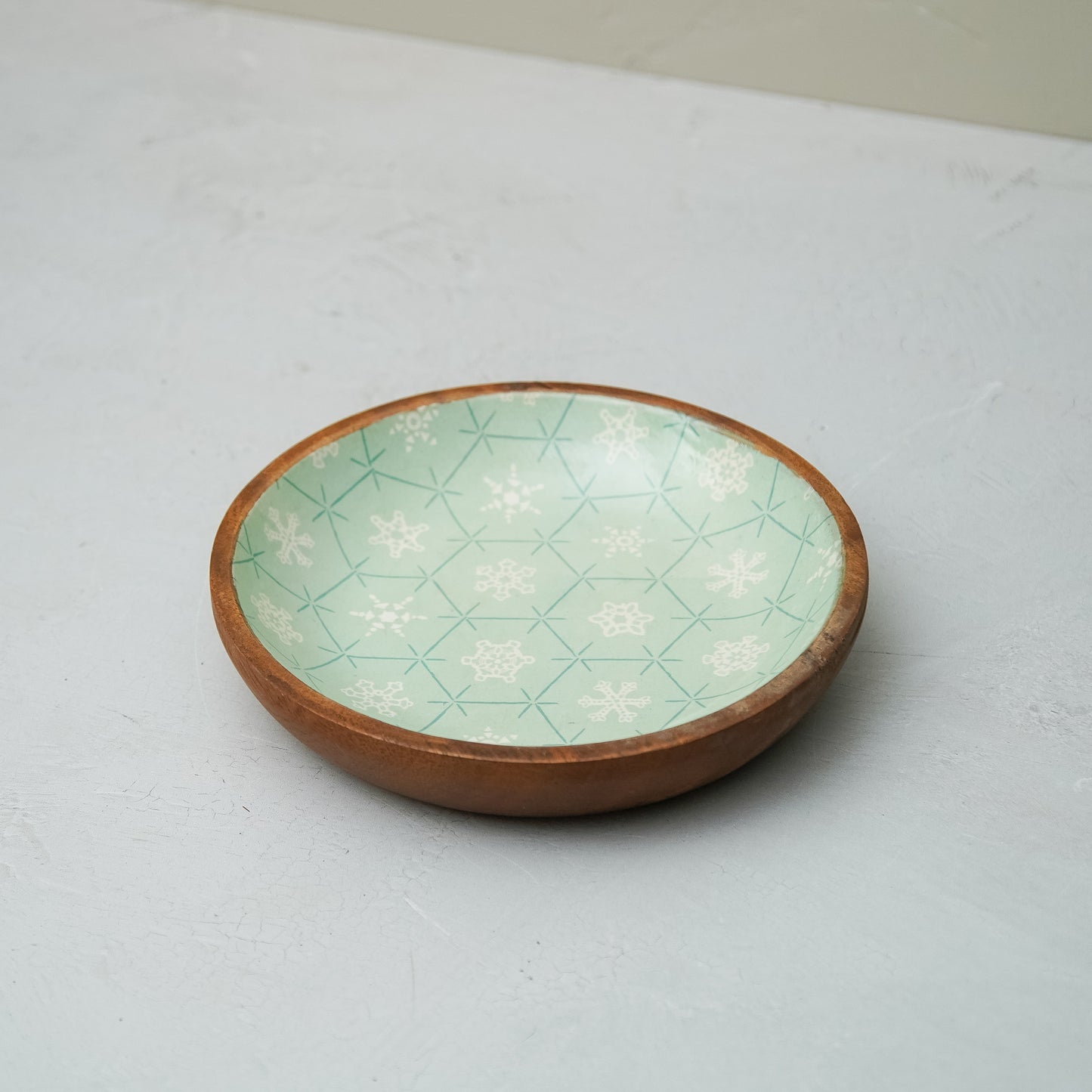 Green Snowflakes Mango Wood Bowl