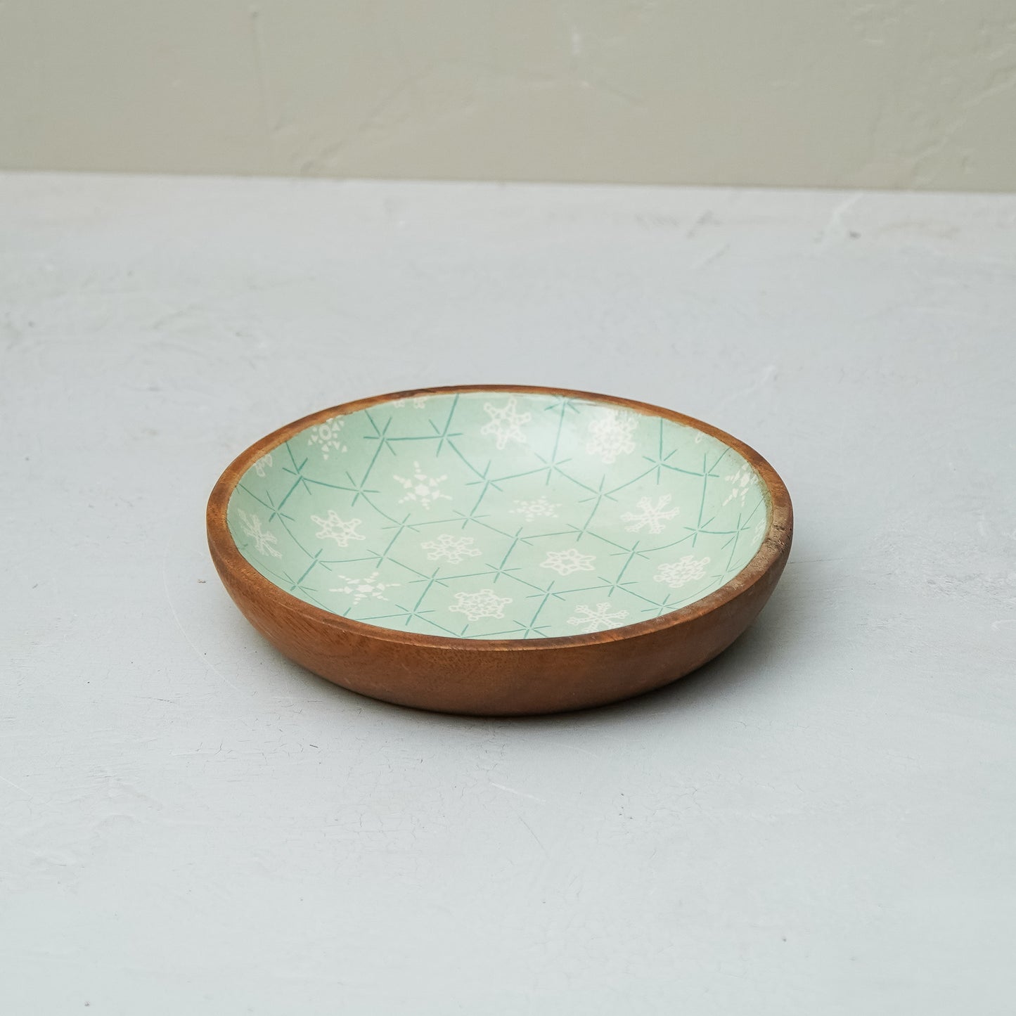 Green Snowflakes Mango Wood Bowl