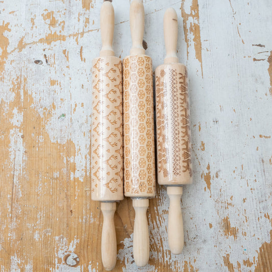 Holiday Pattern Carved Rolling Pin