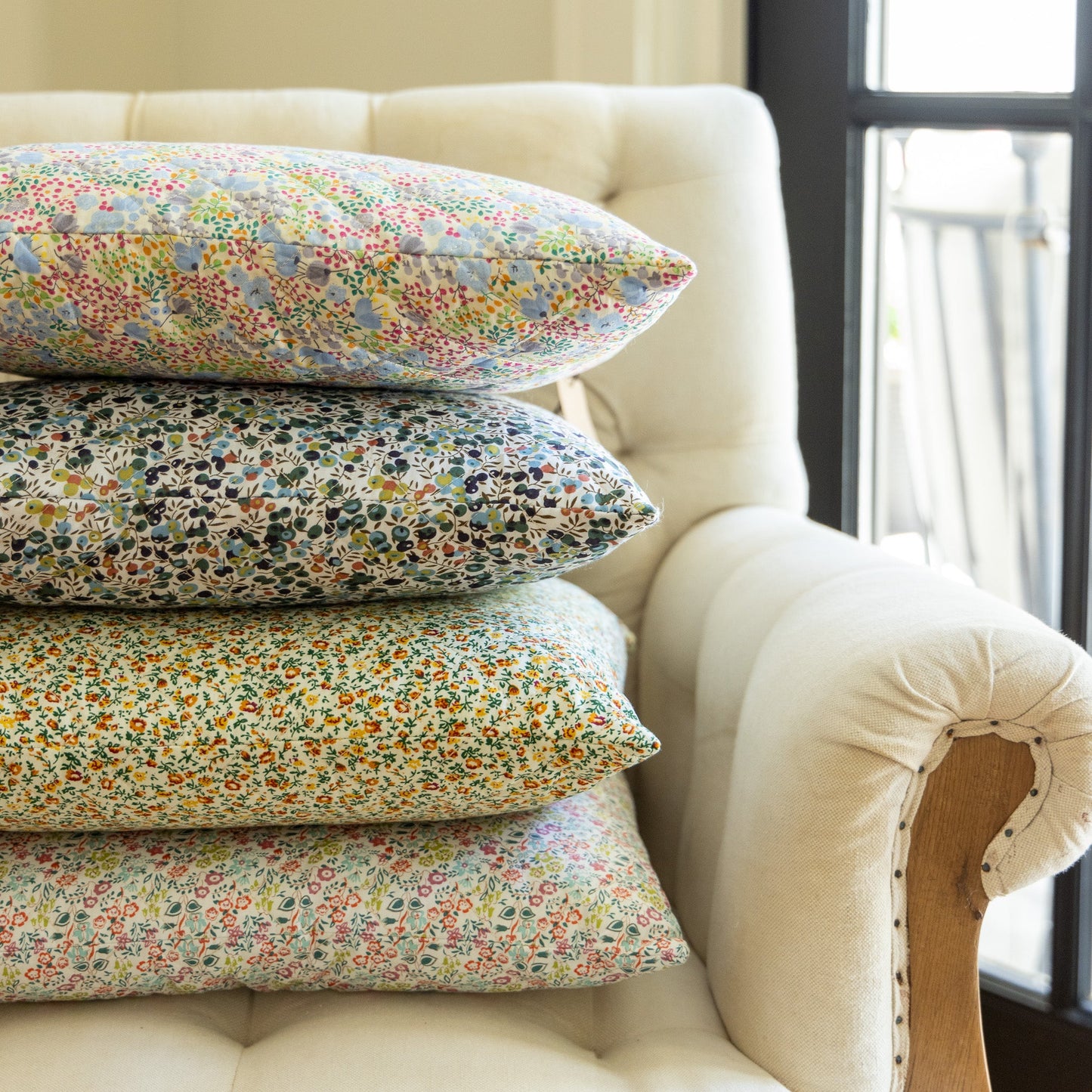 Cotton Printed Pillow with Ditsy Floral Patterns