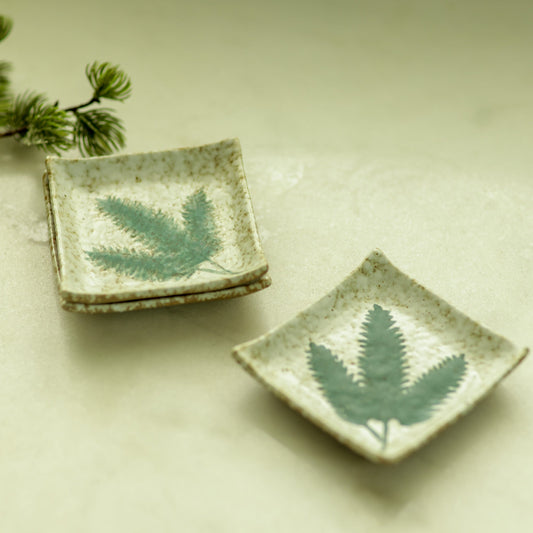 Stoneware Plate with Embossed Leaves