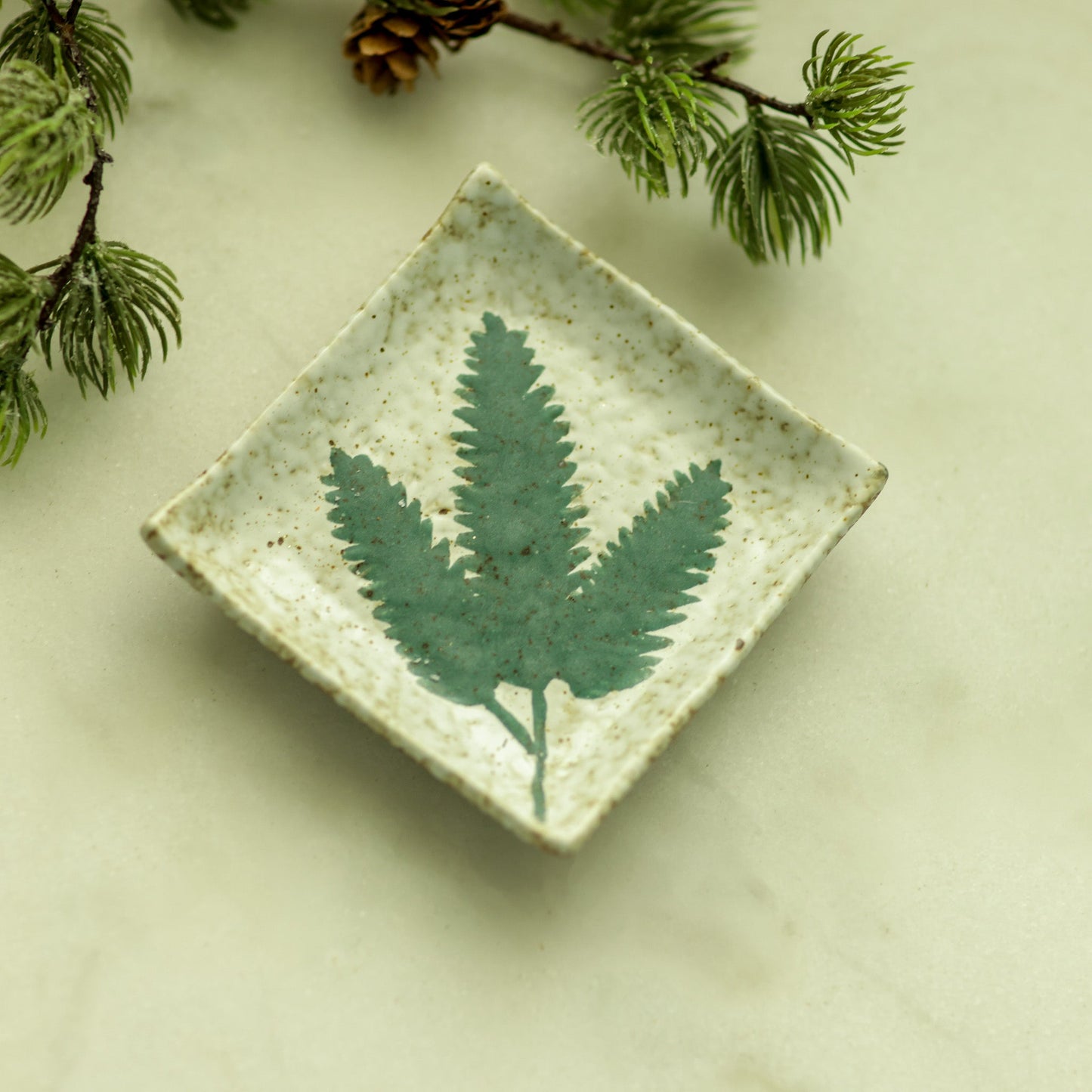 Stoneware Plate with Embossed Leaves