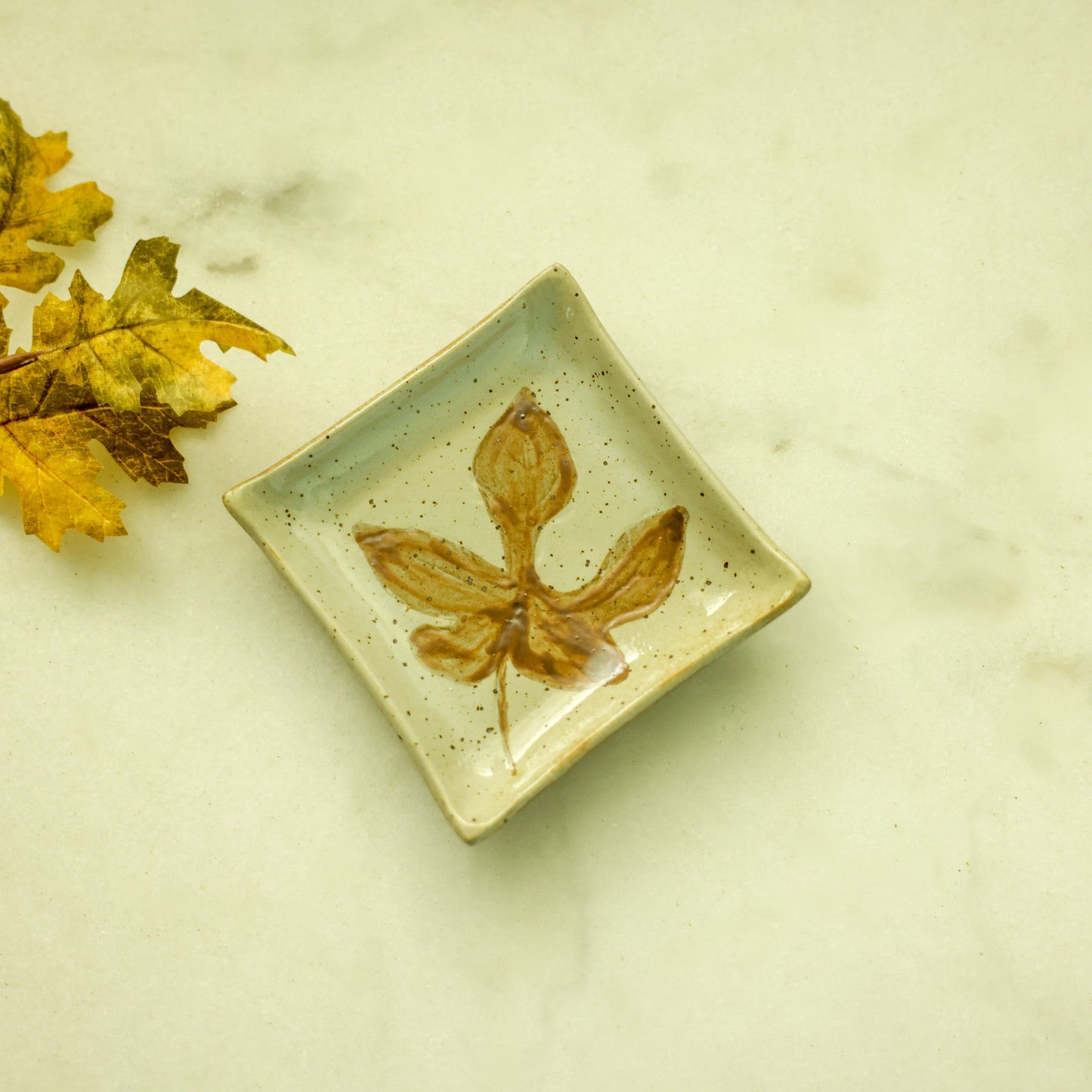 Stoneware Plate with Embossed Leaves