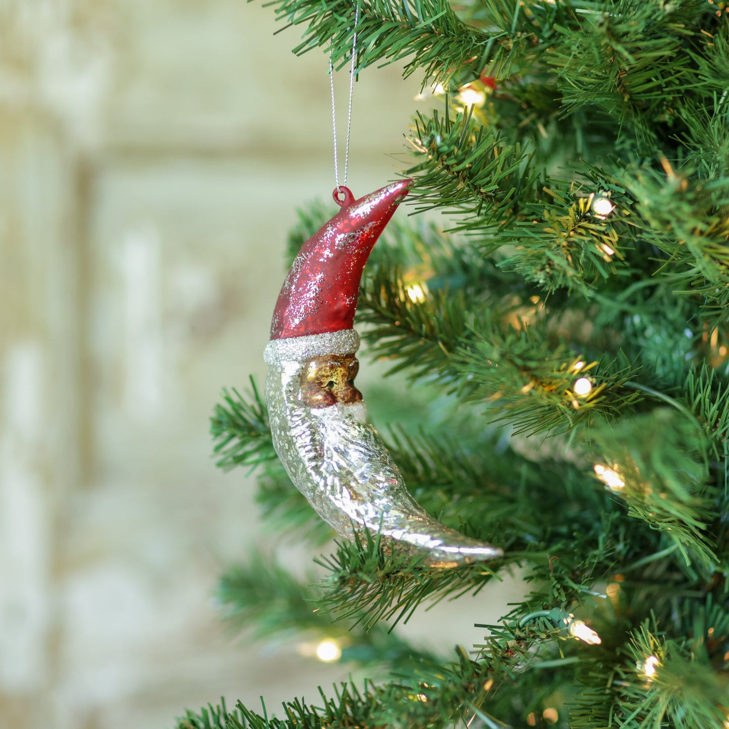 Mercury Glass Santa Moon Ornament