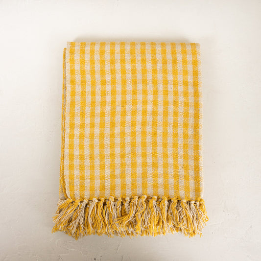 Mustard Gingham Throw w/ Fringe