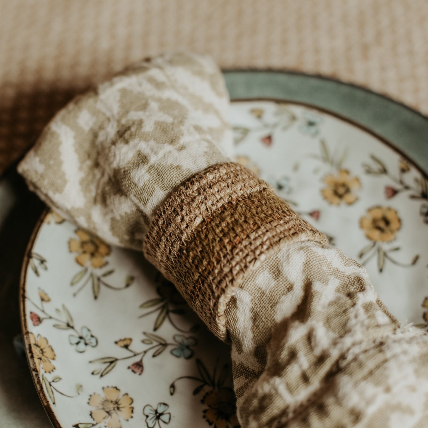 Striped Hand-Woven Napkin Ring Set