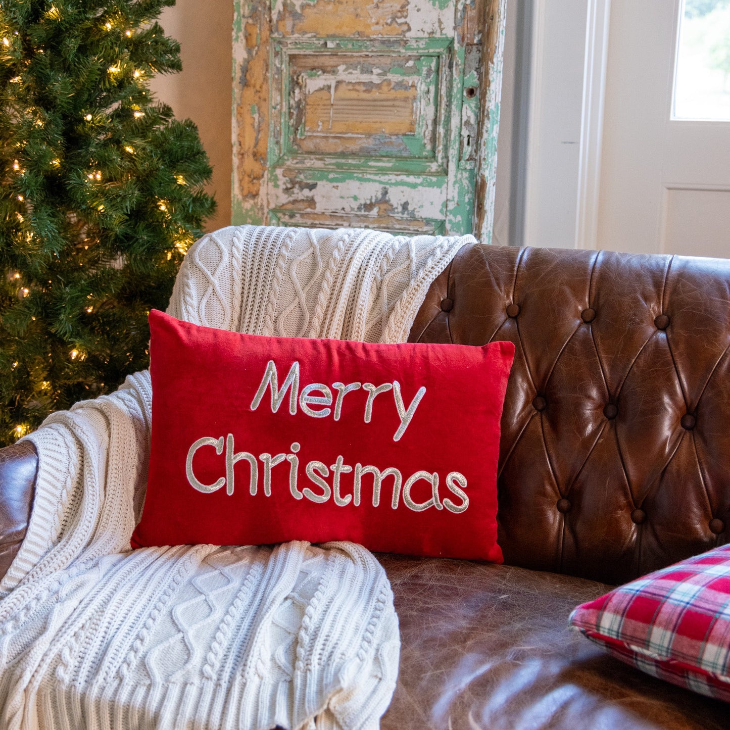 Velvet "Merry Christmas" Lumbar Pillow