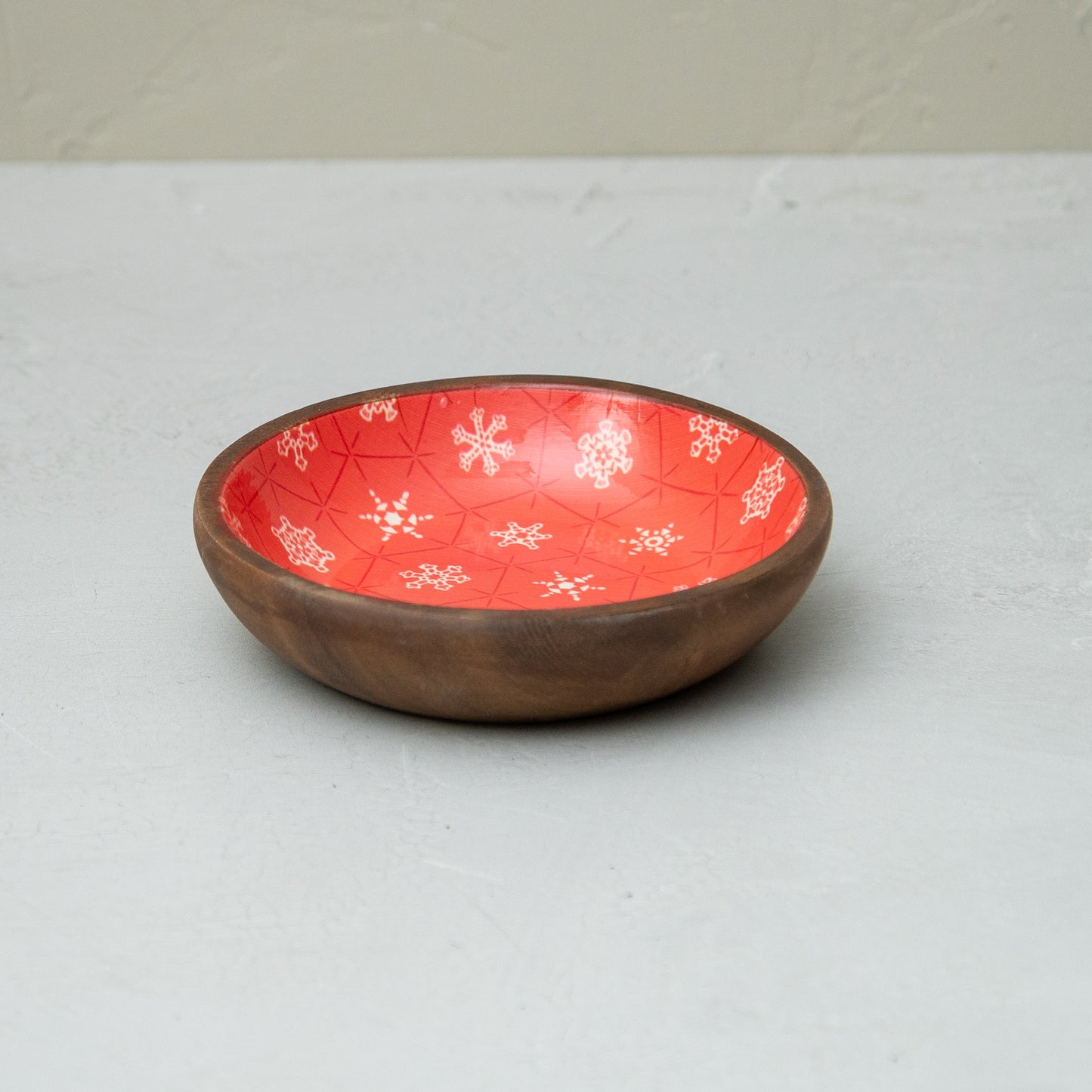 Red Snowflakes Mango Wood Bowl