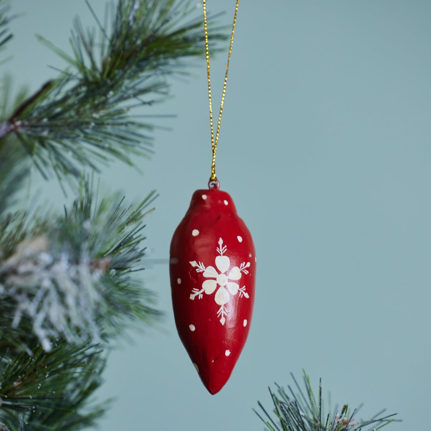 Red & White Hand-Painted Snowflake Ornament