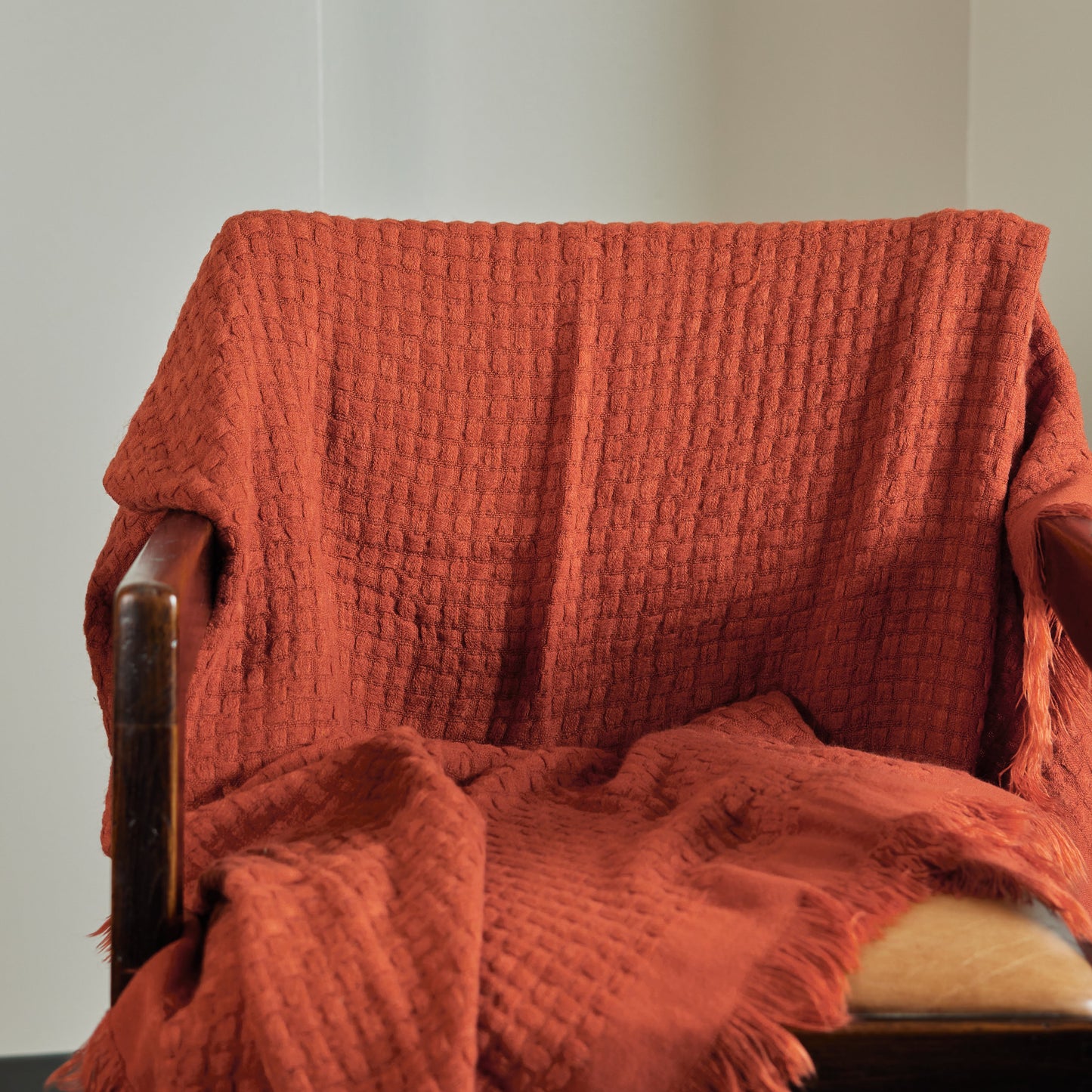 Waffle Weave Throw with Frayed Edges