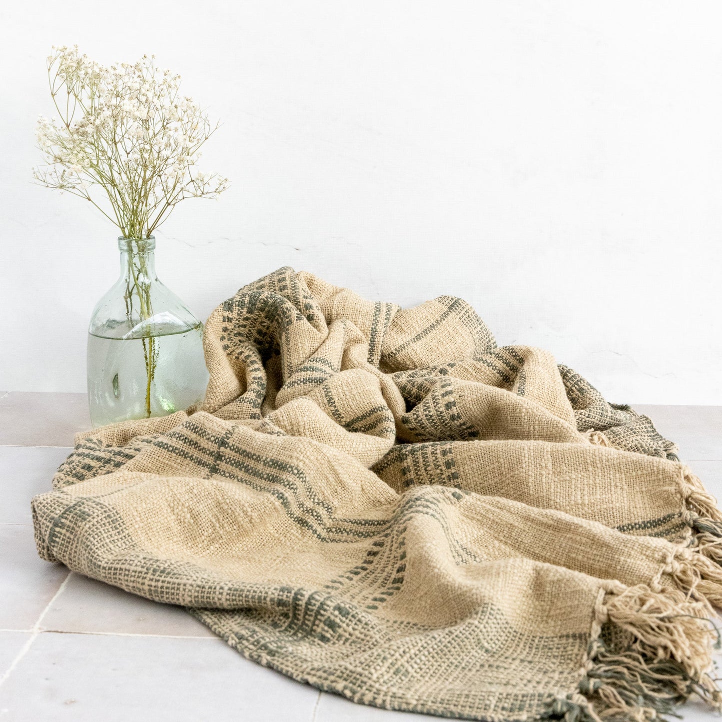 Cotton Plaid Throw with Tassels