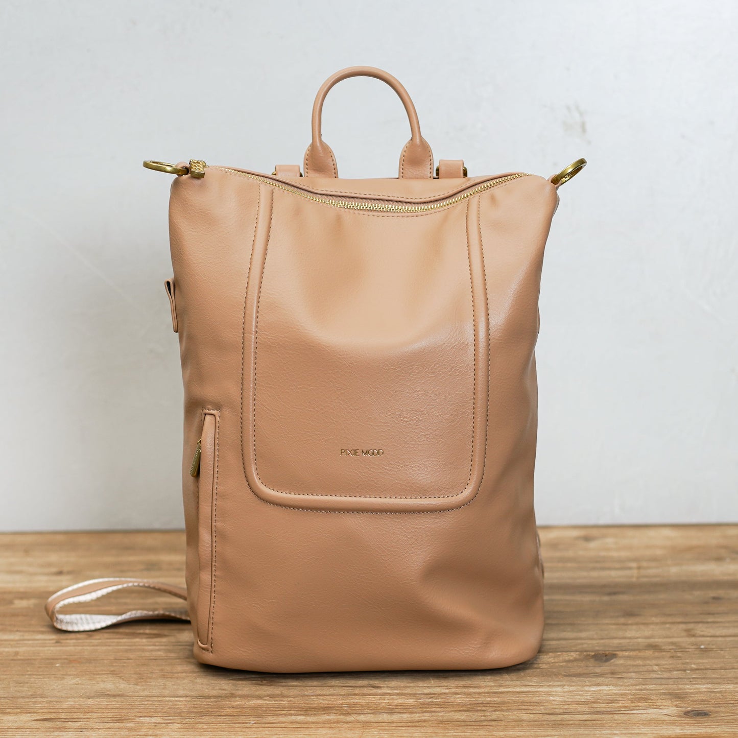 Small Top Zip Leather Backpack