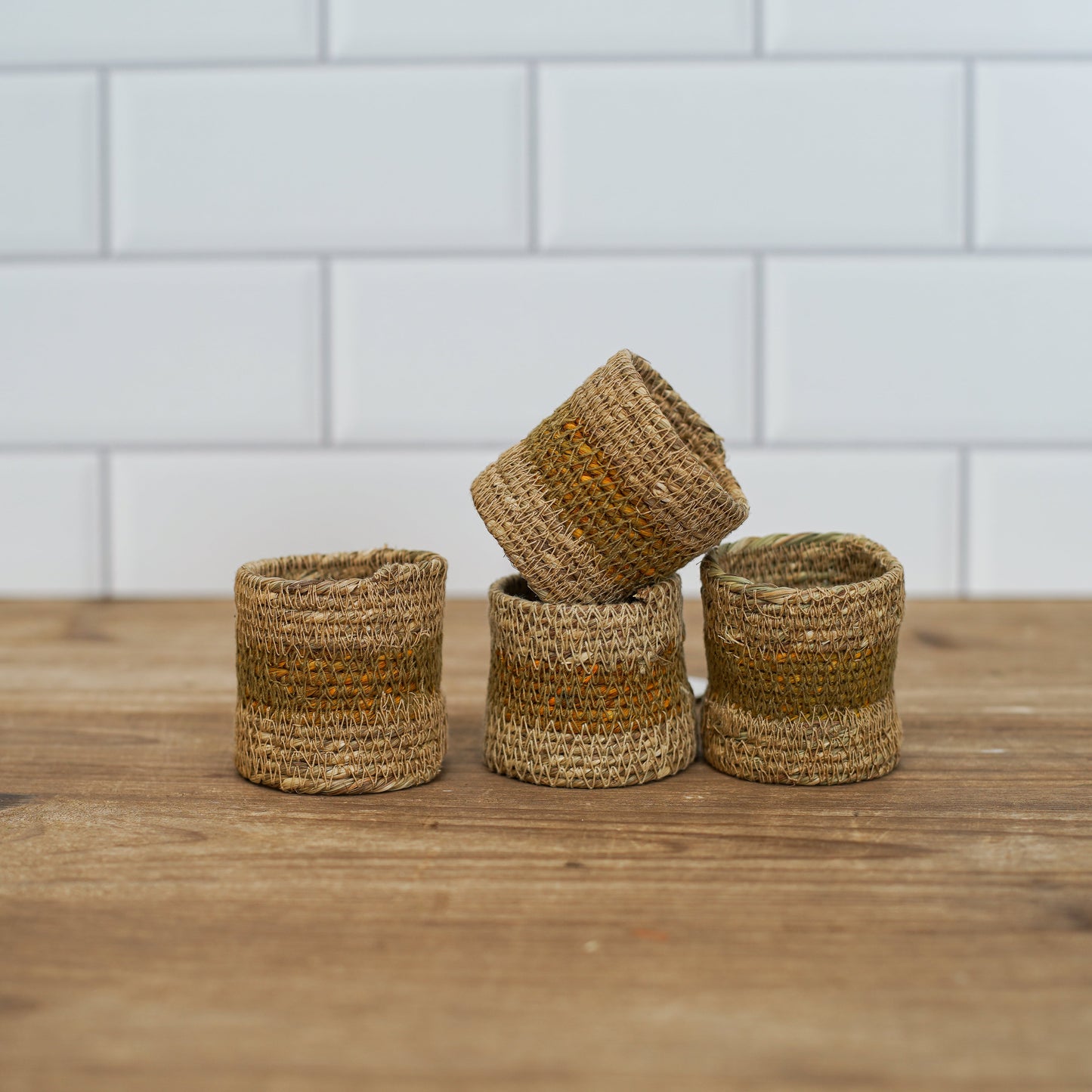 Striped Hand-Woven Napkin Ring Set