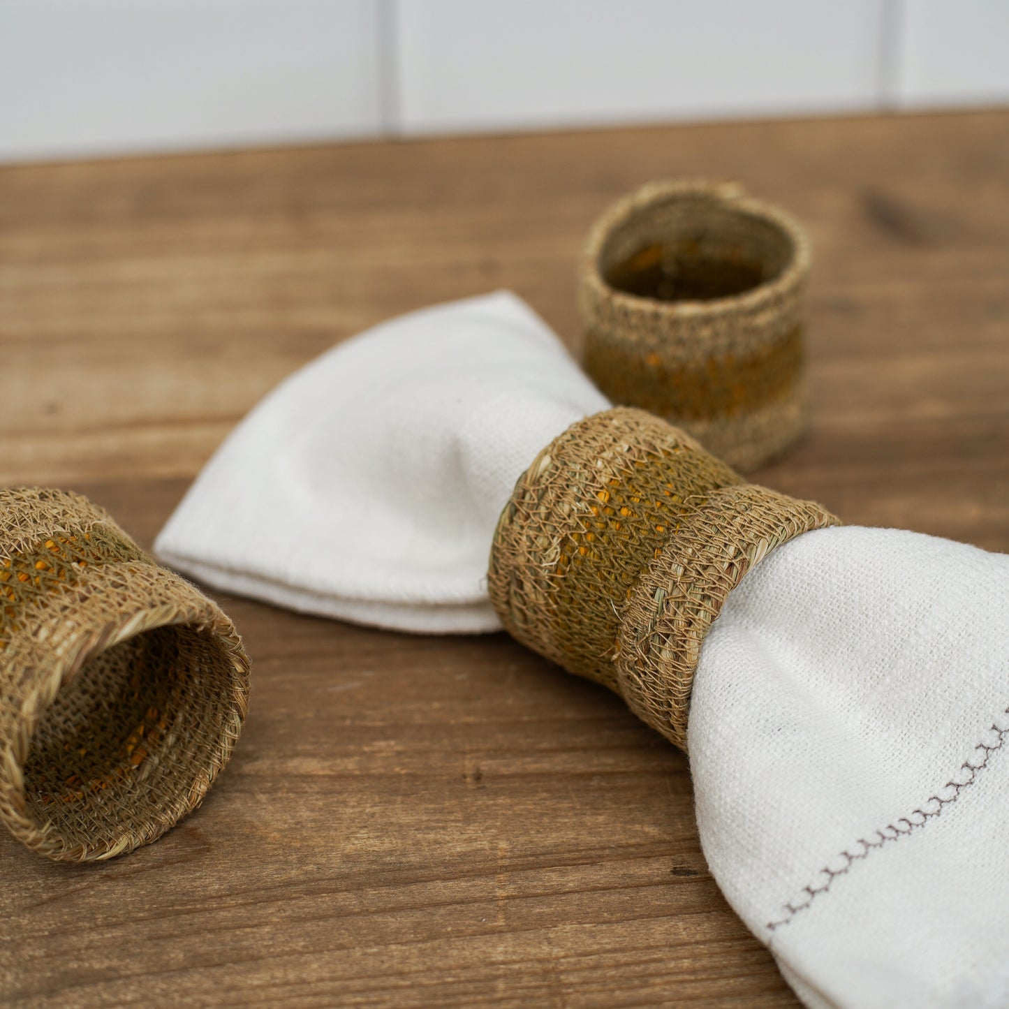 Striped Hand-Woven Napkin Ring Set