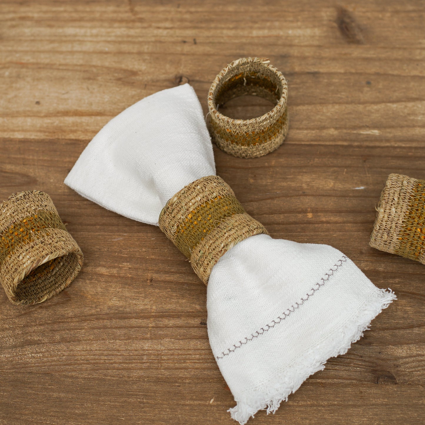 Striped Hand-Woven Napkin Ring Set