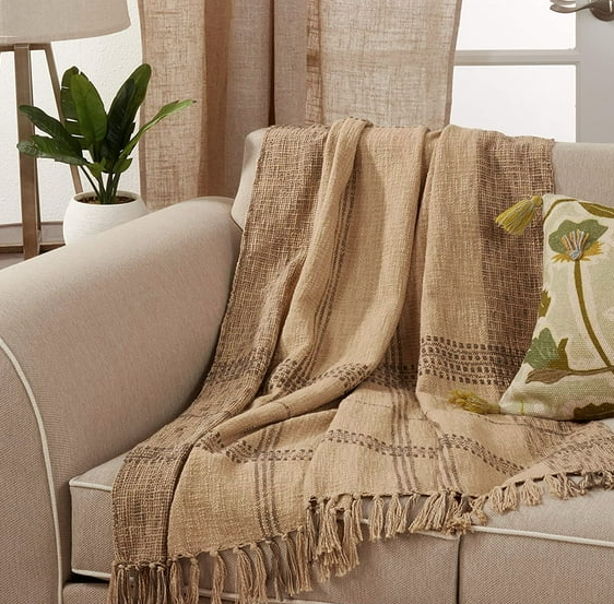 Cotton Plaid Throw with Tassels