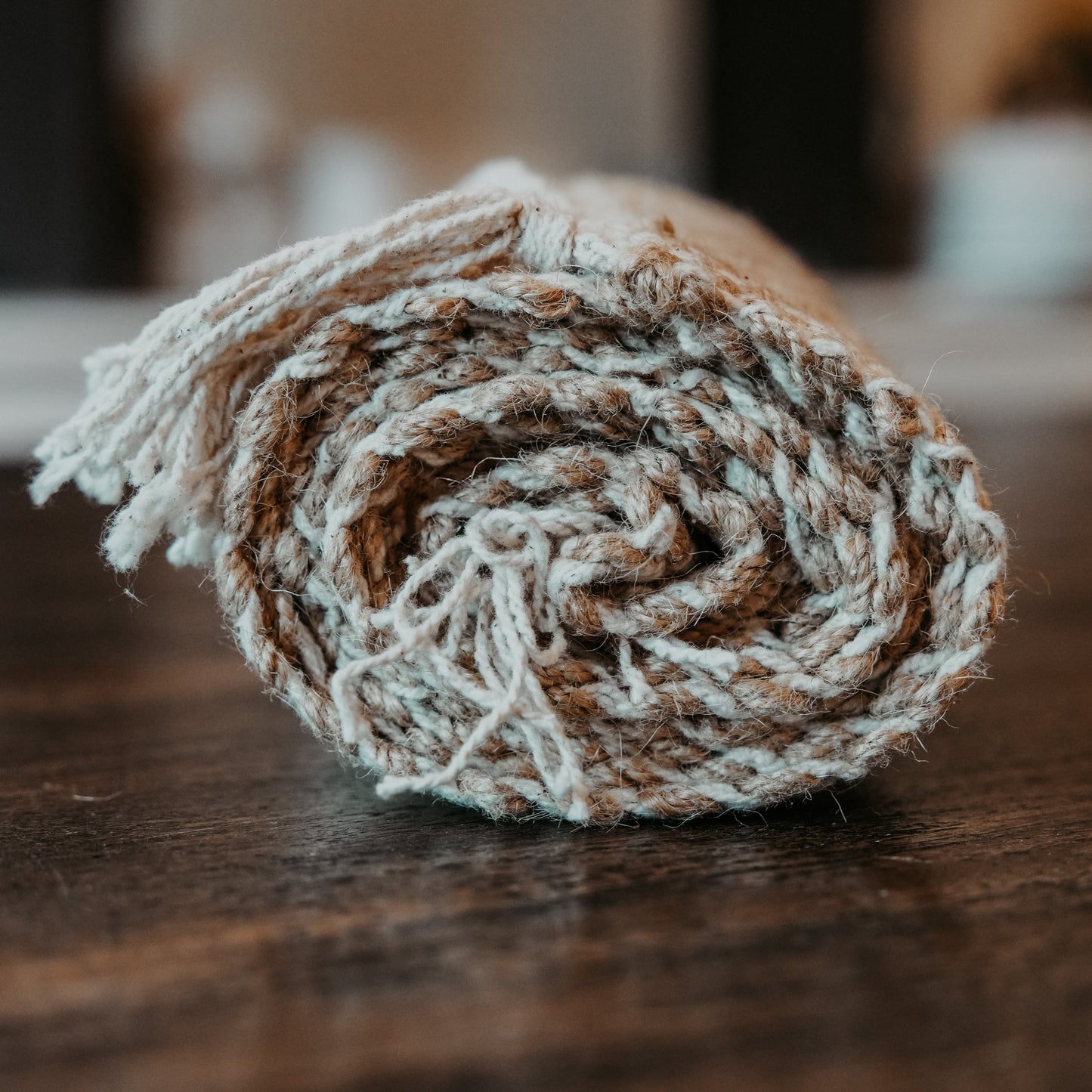 Woven Jute and Cotton Table Runner with Fringe