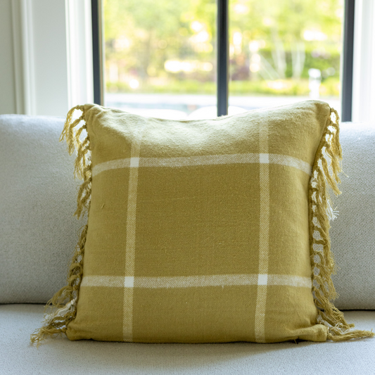 Flannel Plaid Pillow with Fringe