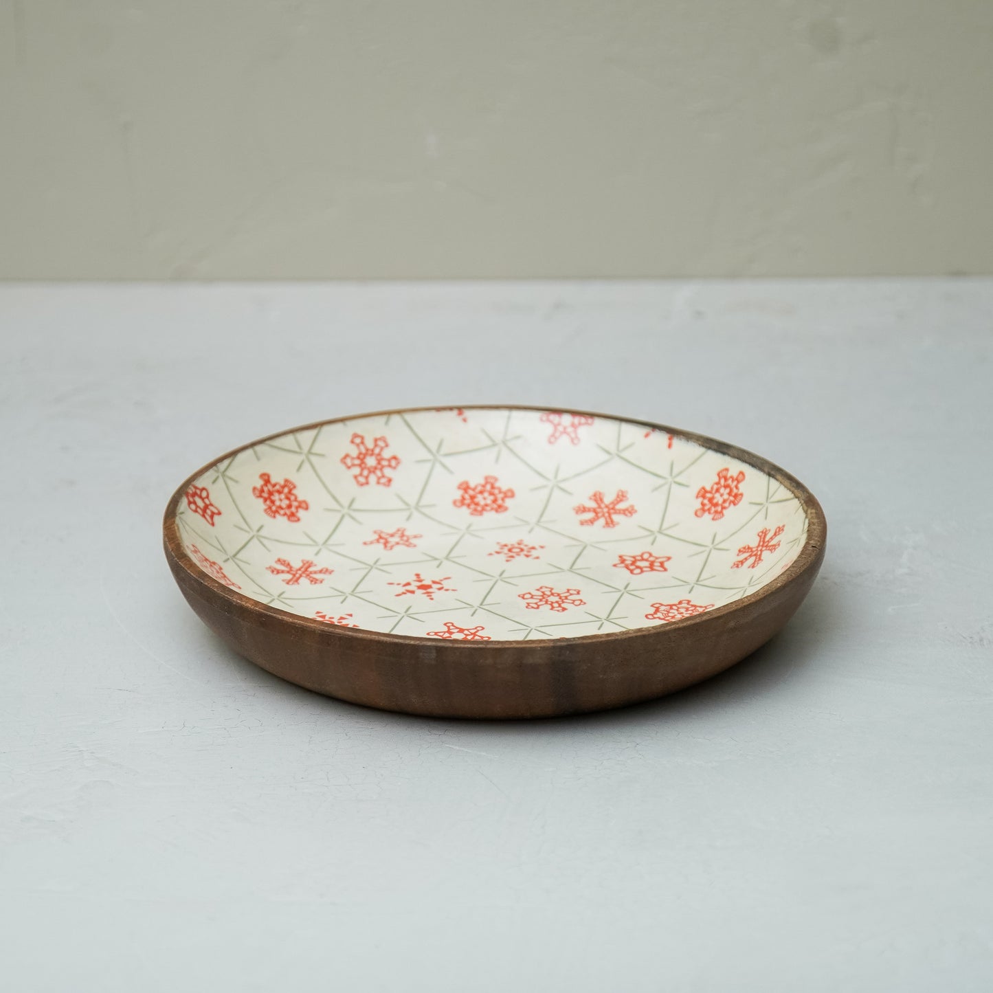 White Snowflakes Mango Wood Bowl