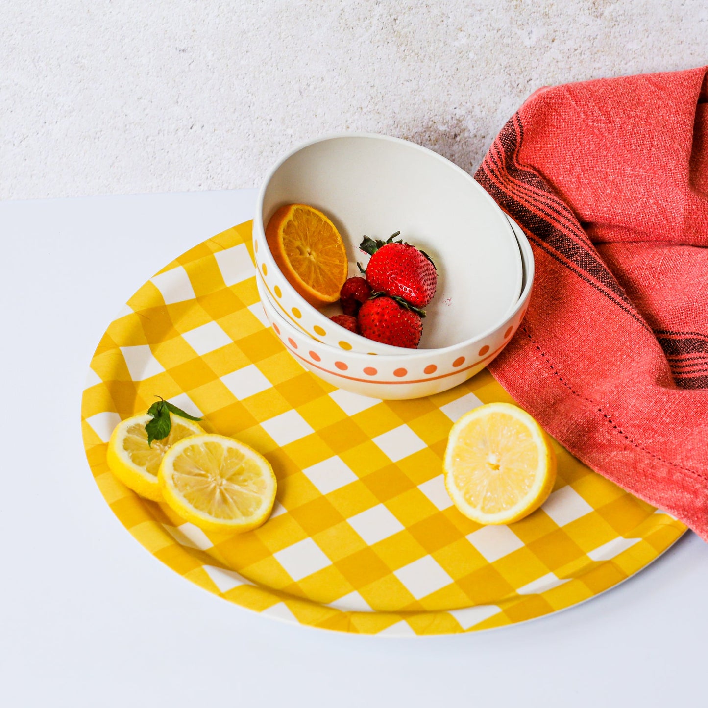 Yellow Check Serving Tray