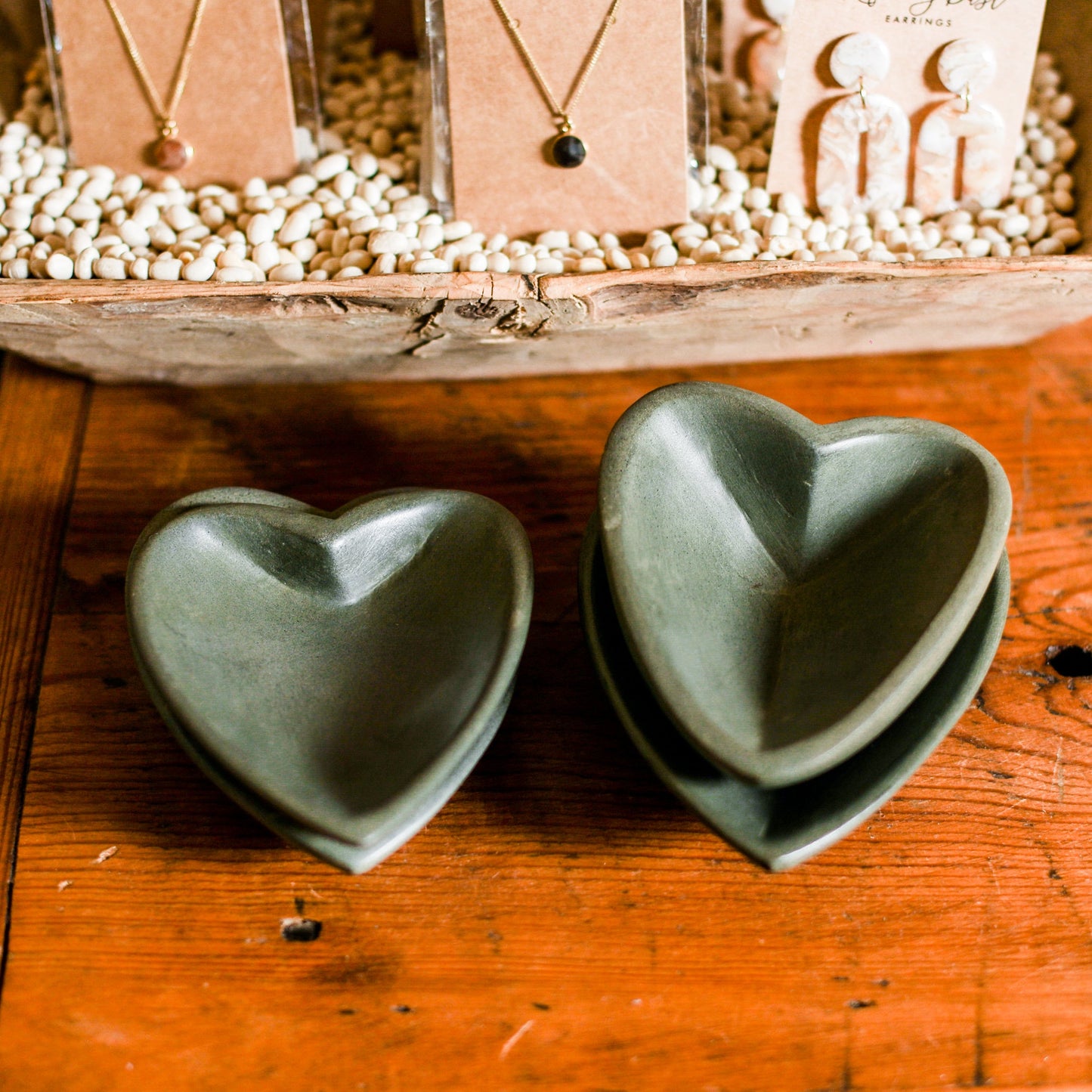 Carved Stone Heart Bowls